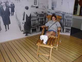 Shelley in Titanic deckchair